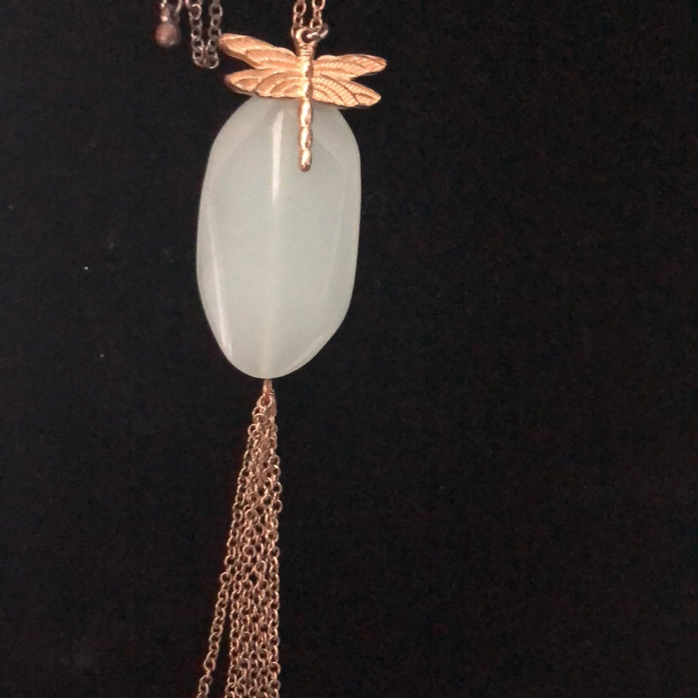 Dragonfly Pendant Necklace with Jade Stone